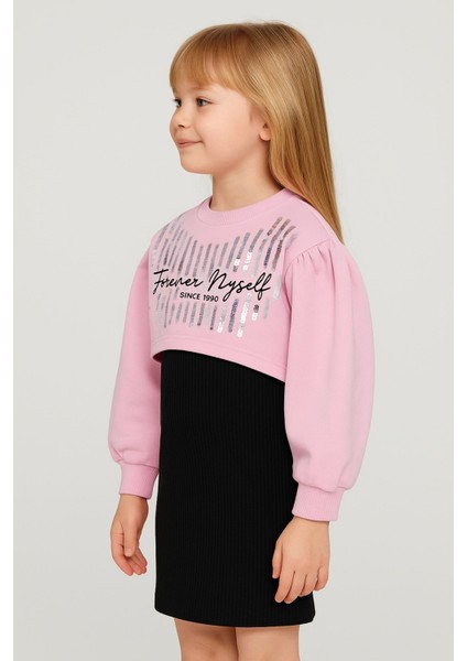 Kız Çocuk Ikili Takım Elbise – Siyah Elbise ve Pembe Sweatshirt, Şık Günlük Kombin, Kız Çocuk Elbise fiyatları