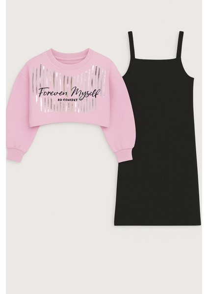 Kız Çocuk Ikili Takım Elbise – Siyah Elbise ve Pembe Sweatshirt, Şık Günlük Kombin, Kız Çocuk Elbise indirimleri