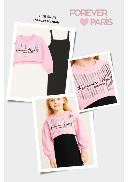 Kız Çocuk Ikili Takım Elbise – Siyah Elbise ve Pembe Sweatshirt, Şık Günlük Kombin, Kız Çocuk Elbise