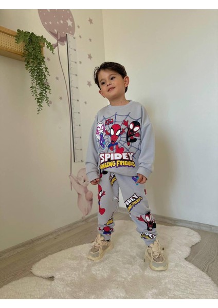 Örümcek Adam Detaylı 3 Ip Şardonsuz Erkek Çocuk Kışlık Mavi Eşofman Takımı fiyatları