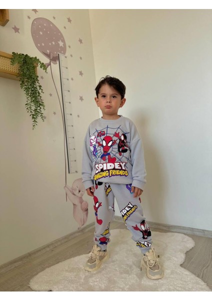 Örümcek Adam Detaylı 3 Ip Şardonsuz Erkek Çocuk Kışlık Mavi Eşofman Takımı modelleri