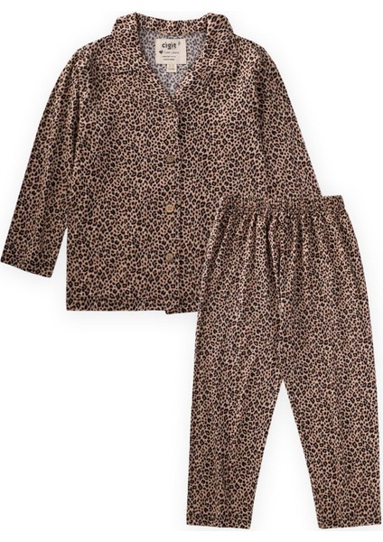 Dökümlü Gömlek Yaka Pijama Takım 2-8 Yaş Leopar Desen