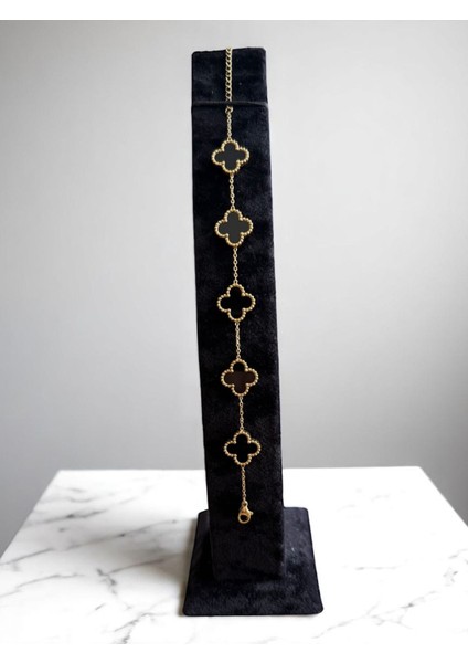 Sarı Siyah 5 Yapraklı Yonca Çelik Bileklik CNS100-1