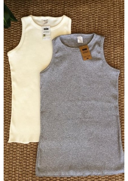 Mırach 2'li Paket Kalın Askılı Fitilli Basic Atlet - Gri ve Beyaz
