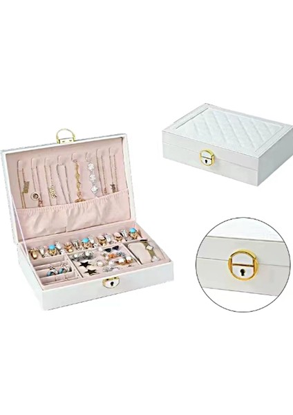 GMN10 Kilitlenebilir Anahtarlı Lüks Mücevher-Takı Saklama Kutusu Büyük Boy Çoklu Takı Organizeri