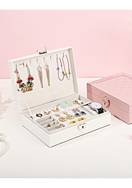 GMN10 Kilitlenebilir Anahtarlı Lüks Mücevher-Takı Saklama Kutusu Büyük Boy Çoklu Takı Organizeri fırsatları
