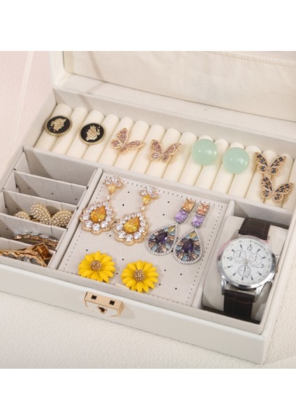GMN10 Kilitlenebilir Anahtarlı Lüks Mücevher-Takı Saklama Kutusu Büyük Boy Çoklu Takı Organizeri indirimleri