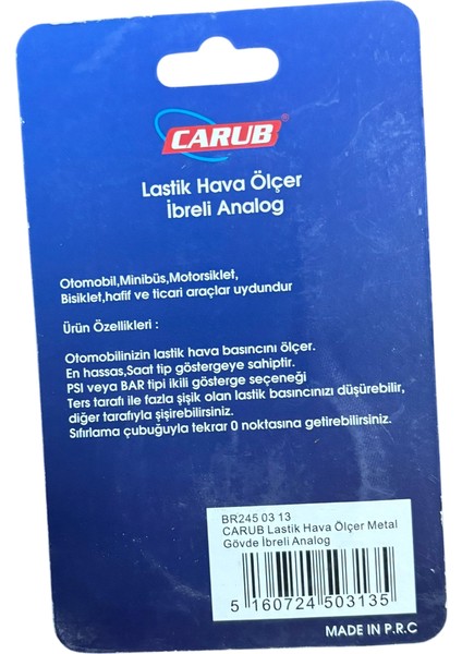 Lastik Hava Ölçer Metal Gövdeli Ibreli Analog Gösterge BR245 03 13 fiyatları