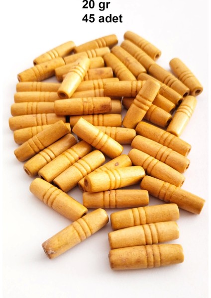 20 gr (45 Adet) Ahşap Boncuk 25 mm Boy x 10 mm En Doğal Ahşap Makrome El Işi Çanta