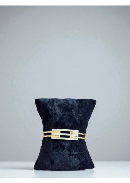 Taşlı Kaburga Paslanmaz Çelik Kelepçe Bileklik CNS0053-2