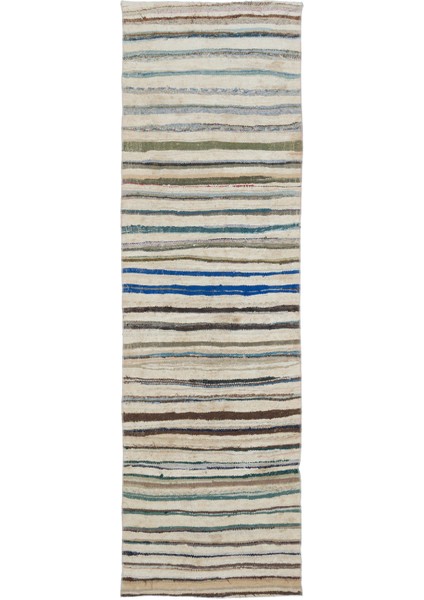 Teselya Kahverengi Çizgili Yün Modern Desenli Yün Hav Toz Vermez Leke Tutmayan Salon Yolluk Mutfak El Dokuma Halı