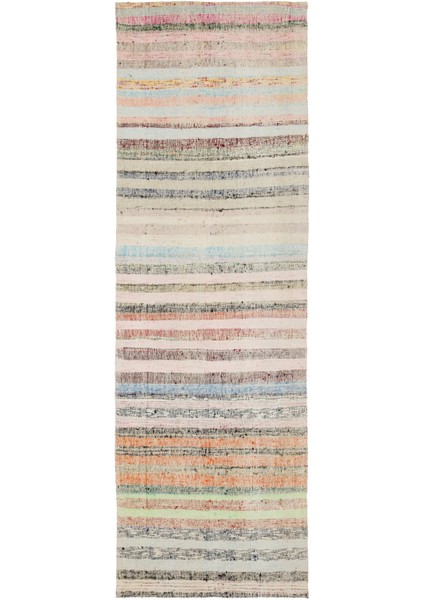 Teselya Bej Çizgili Yün Modern Desenli Yün Hav Toz Vermez Leke Tutmayan Salon Yolluk Mutfak El Dokuma Halı