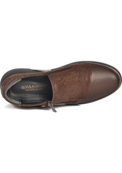 Kahve Hakiki Deri Ortopedik Kadın Casual Ayakkabı 3515 Z fırsatları