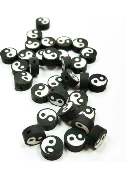 90 Adet 10 mm Polimer Kil Fimo Boncuk Takı Bileklik + 5 Metre Lastikli Misina Hediye - Yin Yang fiyatları