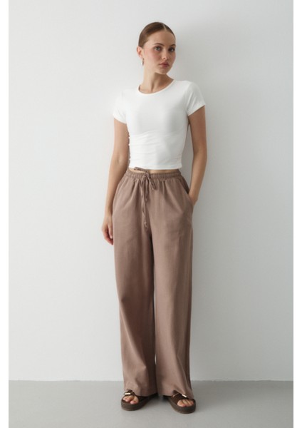 Sütlü Kahve Beli Lastikli Bol Paça Pantolon - 2813 fiyatları