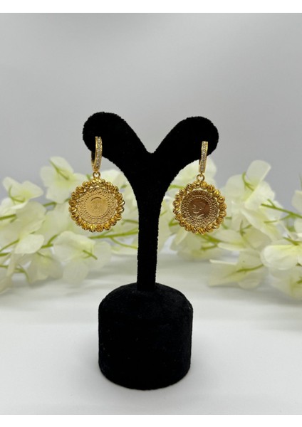 22 Ayar Altın Kaplama Kabartmalı Tuğra Motifli Küpe LVD506-4