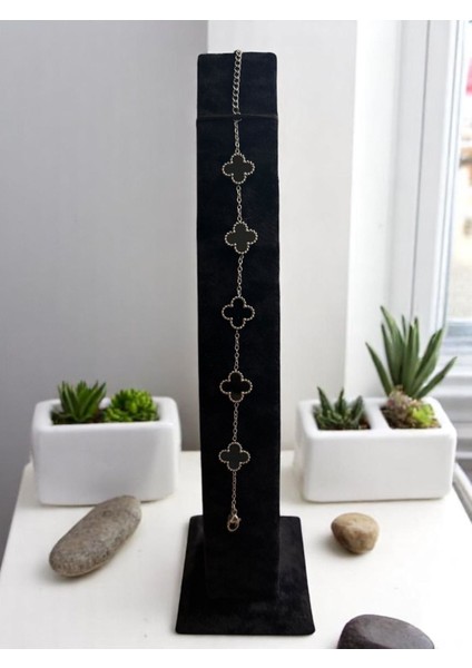 Siyah Yapraklı Yonca Çelik Bileklik CNS093-1