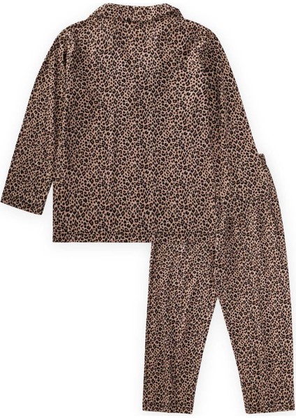Dökümlü Gömlek Yaka Pijama Takım 8-12 Yaş Leopar Desen fiyatları