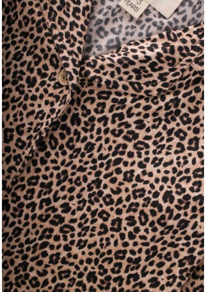Dökümlü Gömlek Yaka Pijama Takım 8-12 Yaş Leopar Desen modelleri