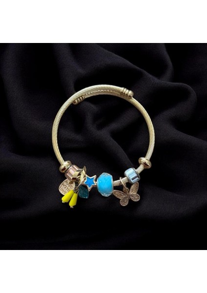 Doğal Taş Charmlı Çelik Bileklik CNS047-5