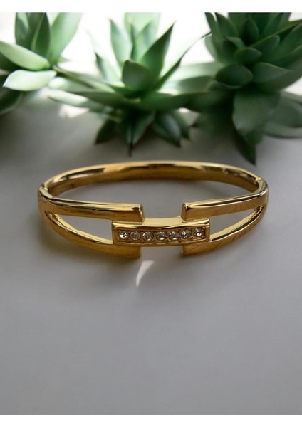 Taşlı Altın Kaplama Çelik Kelepçe CNS040-2