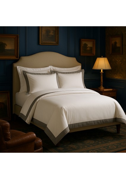 Sea Dıary Serisi Gri Renk Pamuk Saten Çift Kişilik Nevresim Takımı