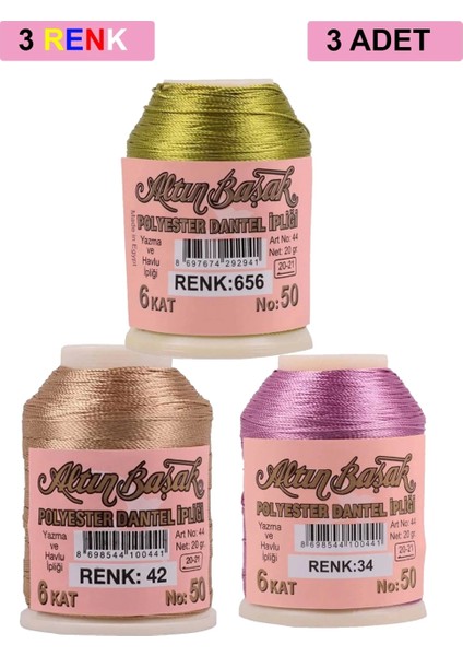 3 Adet Altınbaşak Oya ve Dantel Ipi 20 gr - - No: 042 - 034 - 656