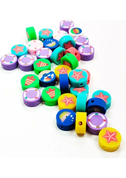 30 Adet 10 mm Polimer Kil Fimo Boncuk Takı Bileklik + 1 Metre Lastikli Misina - Deniz Teması fiyatları