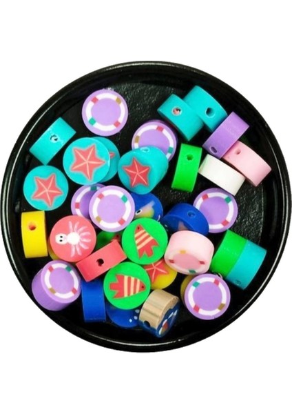 30 Adet 10 mm Polimer Kil Fimo Boncuk Takı Bileklik + 1 Metre Lastikli Misina - Deniz Teması modelleri