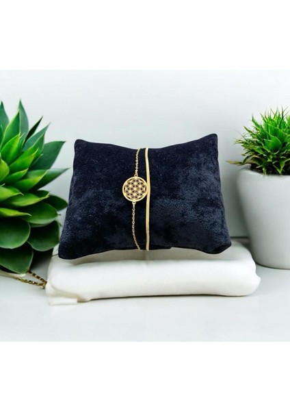 Yaşam Çiçeği Desenli Burgu Italyan Karma Paslanmaz Çelik Bileklik Cns Bileklik 069-1