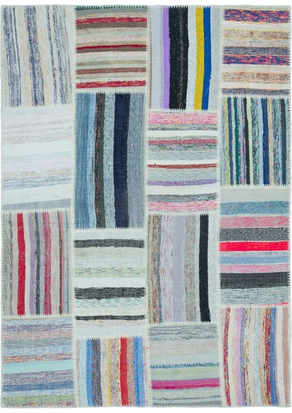 Girit Bej Çizgili Yün Modern Desenli Yün Hav Toz Vermez Leke Tutmayan Salon Yolluk Mutfak El Dokuma Halı