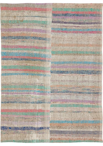 Teselya Kahverengi Çizgili Yün Modern Desenli Yün Hav Toz Vermez Leke Tutmayan Salon Yolluk Mutfak El Dokuma Halı