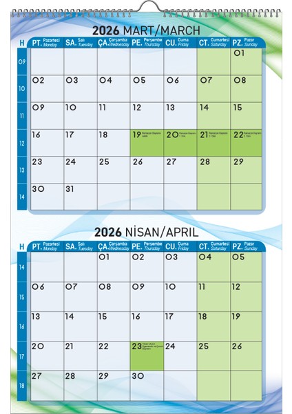 2026 Mavi Duvar Planlama Takvimi 6 Sayfa 33X48 cm fiyatları