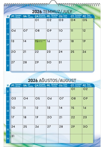 2026 Mavi Duvar Planlama Takvimi 6 Sayfa 33X48 cm fırsatları