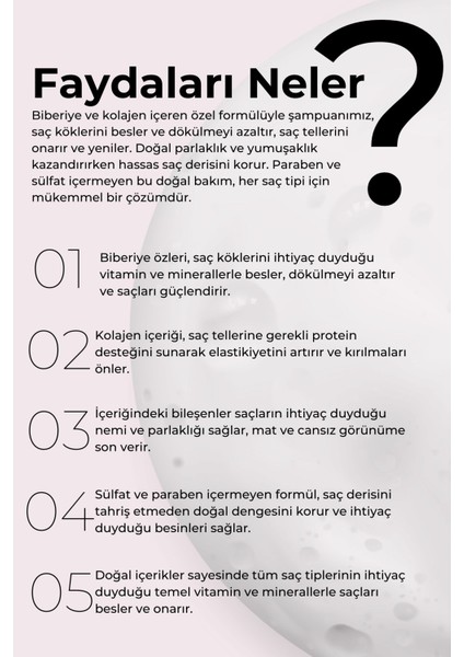 Dökülen ve Geç Uzayan Saçlara Biberiye ve Kolejenli Yoğun Bakım Besleyici & Onarıcı Şampuan 330ML modelleri