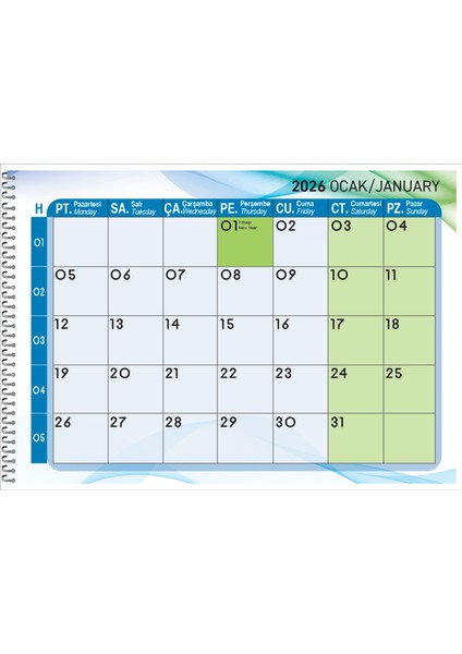 2026 Masaüstü Mavi Defter Planlama TAKVİM-23X33 cm