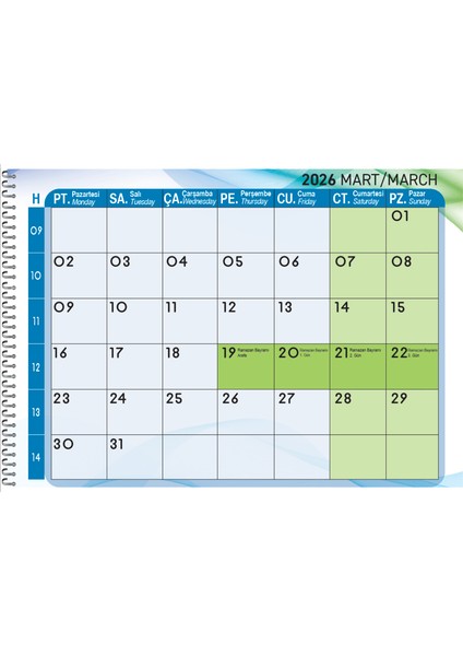 2026 Masaüstü Mavi Defter Planlama TAKVİM-23X33 cm modelleri