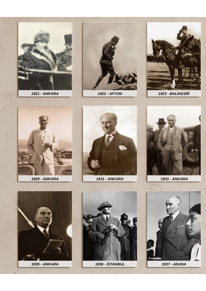 1899–1938 Atatürk Fotoğraflarıyla Kronolojik Albüm 25 Parçalı Mdf Duvar Seti