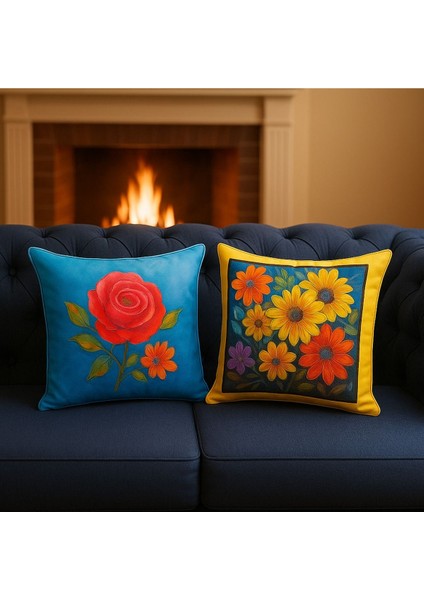 Kırlent Kılıfı 3D Dijital Baskılı 2'li Takım Çiçek Temalı Yastık Kılıfı fiyatları