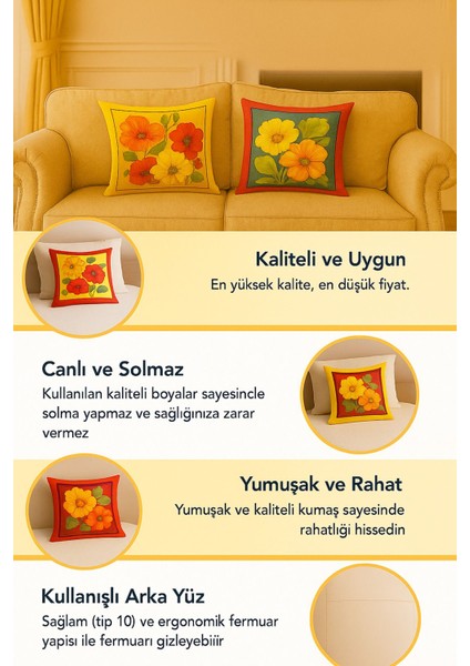 Kırlent Kılıfı 3D Dijital Baskılı 2'li Takım Doğa ve Çiçek Temalı Yastık Kılıfı fırsatları