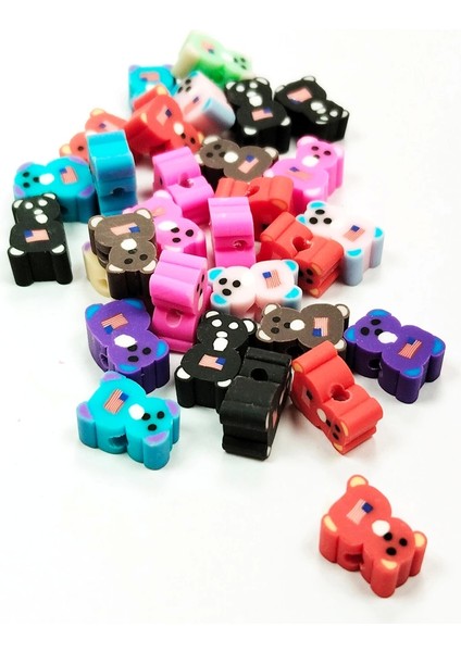 90 Adet 10 mm Polimer Kil Fimo Boncuk Takı Bileklik + 5 Metre Misina - Ayıcık - Bayrak - Yin Yang fiyatları