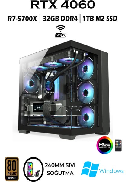 Tc6 Ryzen 7 5700X 32GB 1tb M.2 SSD RTX4060 8gb Sıvı Soğutmalı Masaüstü Oyuncu Bilgisayarı Hazır Sistem