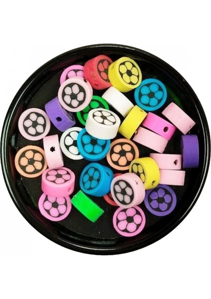 90 Adet 10 mm Polimer Kil Fimo Boncuk Takı Bileklik + 5 Metre Lastikli Misina Hediye - Renkli Çiçek modelleri