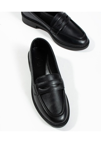Kadın Loafer Günlük Klasik Casual Makosen Fonle Siyah