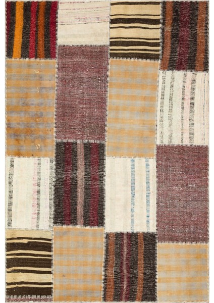 Girit Bej Çizgili Yün Modern Desenli Yün Hav Toz Vermez Leke Tutmayan Salon Yolluk Mutfak El Dokuma Halı