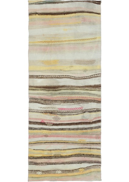 Teselya Bej Çizgili Yün Modern Desenli Yün Hav Toz Vermez Leke Tutmayan Salon Yolluk Mutfak El Dokuma Halı