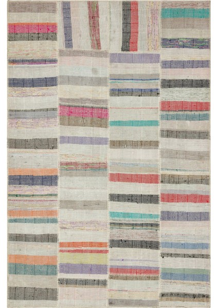 Iskece Bej Patchwork Yün Modern Desenli Yün Hav Toz Vermez Leke Tutmayan Salon Yolluk Mutfak El Dokuma Halı