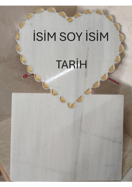 MEZAR BAŞTAŞI Yazısı Kalpli MERMER BEYAZ RENK İŞLEMELİ MODEL KİŞİYE ÖZEL