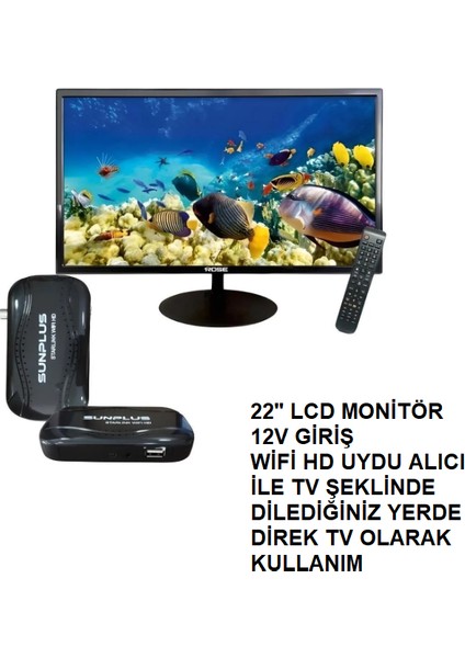 Rose 22" 55 Ekran LCD Monitör + Sunplus Starlink Wifi Hd Uydu Alıcısı ile Tv Yapılır CM-122