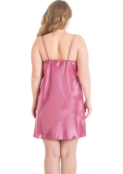 Büyük Beden Gül Kurusu Kısa Saten Gecelik fiyatları